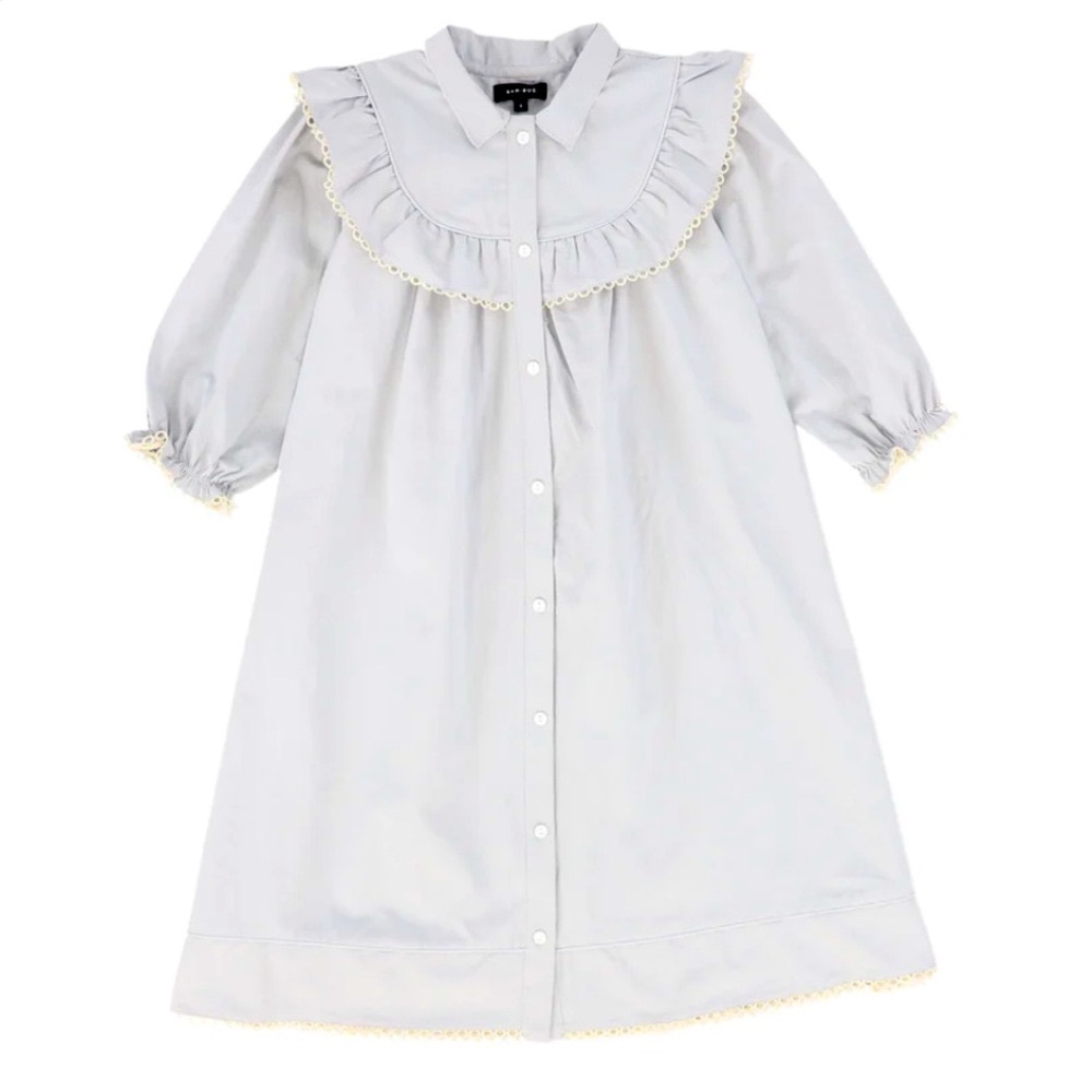 brand new BAMBOO BLUE/GREY LACE
TRIM Girl DRESS